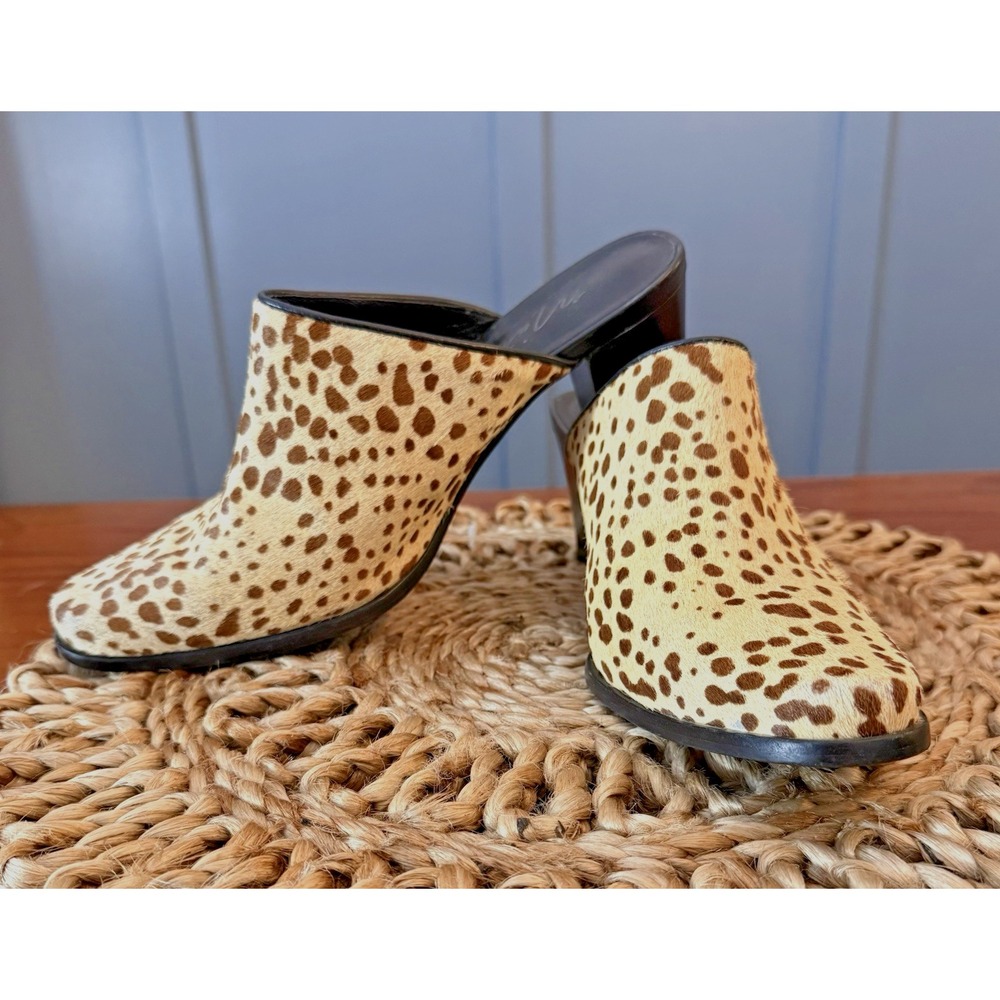 Matisse Women's Commodore Calf Hair Mule Heels – Size 7.5M – Animal Print – Leat